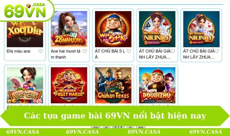 Các tựa game bài 69VN nổi bật hiện nay