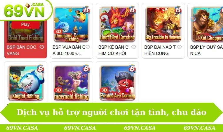 Dịch vụ hỗ trợ người chơi tận tình, chu đáo
