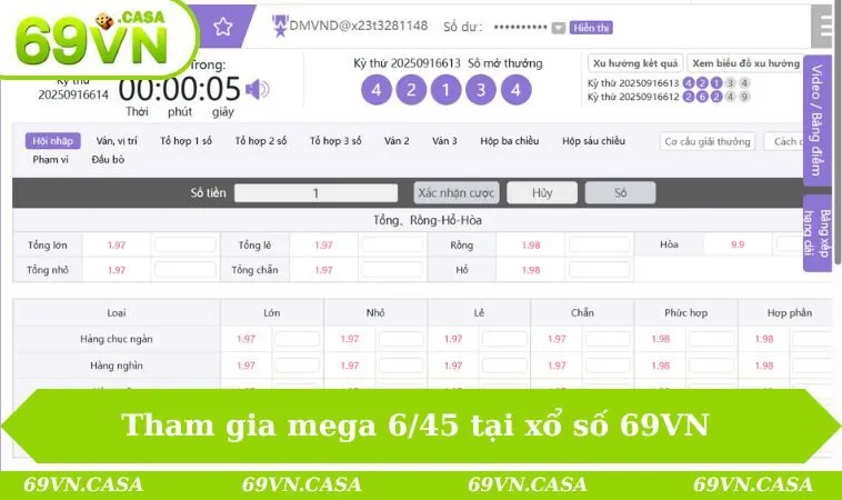 Tham gia mega 6/45 tại quay thưởng 69VN 